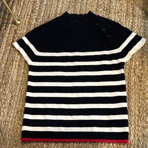 Anthropologie Black and White Striped Short-Sleeve Knit Sweater